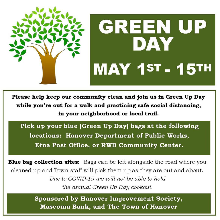 Hanover Parks & Rec Green Up Day 2020 Flyer