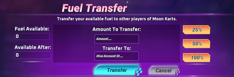 Claim and Transfer Fuel in Moon Karts