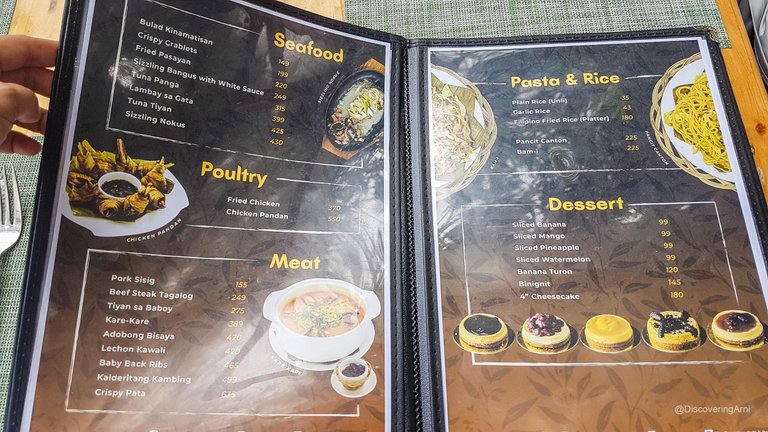 Main Course and Dessert Menu