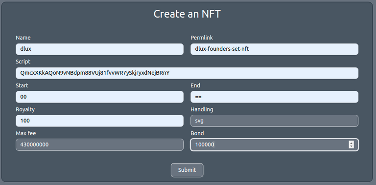 Create NFT Form