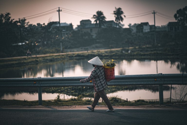 The woman is in a hurry to bring vegetables to the market in time to sell.