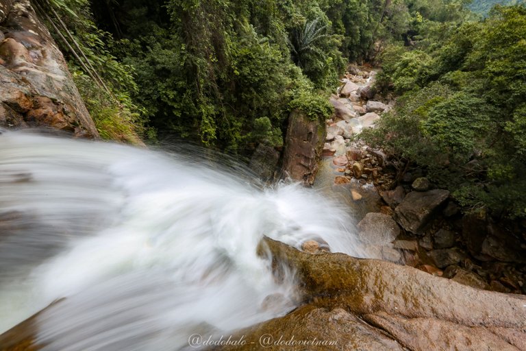 This is the waterfall on the second level and its view down to the first waterfall.