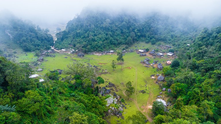 The village is nestled in the middle of forest and surrounded by steep mountains