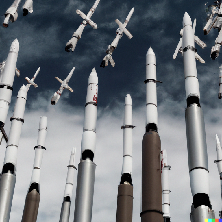 DALL·E 2023-03-24 14.33.22 - foto realistic picture of many military rockets lauching to protect against ballistic missile warheads.png