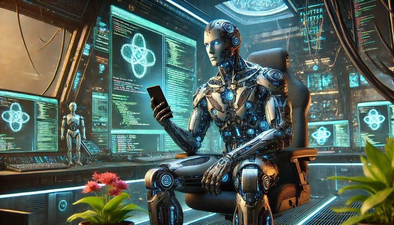 DALL·E 2024-12-31 04.53.16 - An ultra-realistic image of a robotic-hybrid male code god named Cogo, seated in a futuristic spaceship environment with high-tech and botanical eleme.jpg