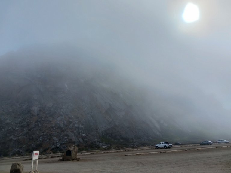 Morro Rock on a foggy cold day.