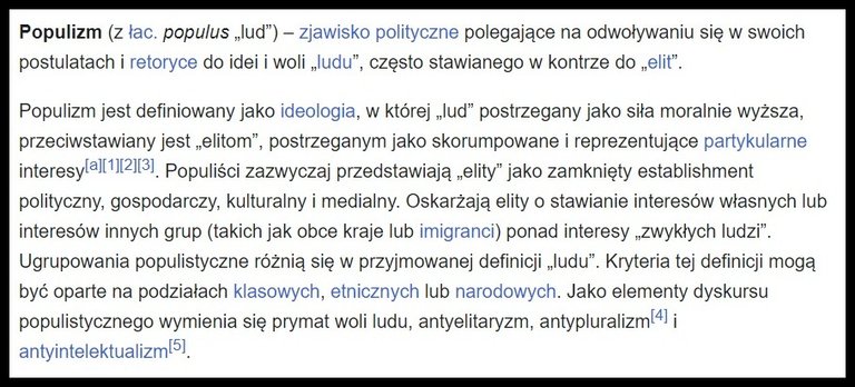 Definicja populizmu wg Wikipedii