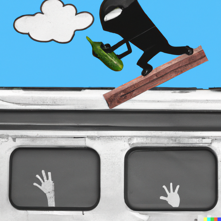 DALL·E 2022-11-07 13.50.43 - ninja sneaking a cucumber on the top of a train..png