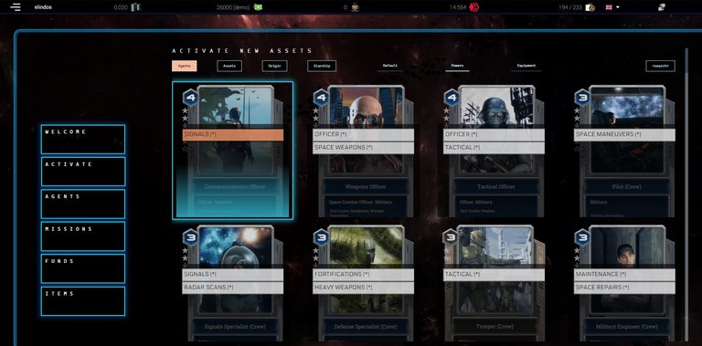 Clicking on 'Powers' deploys a nice interface with all power slots on all cards!