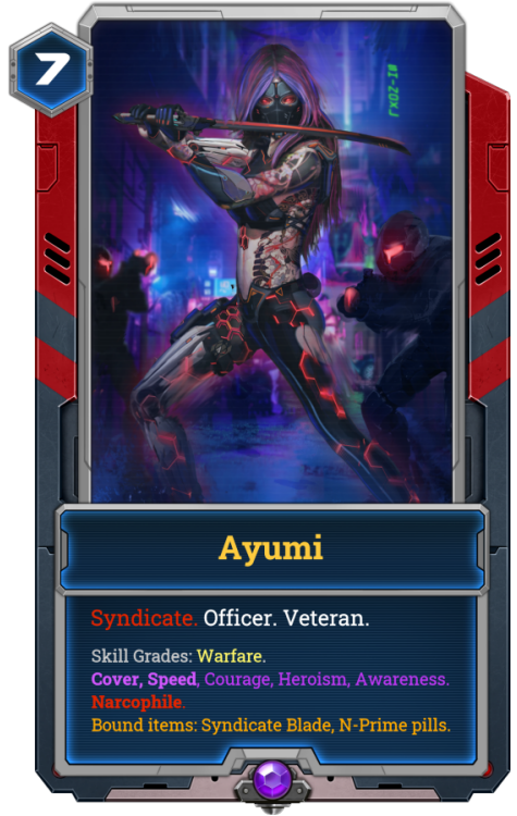 Another card, a member of a crime syndicate... cyberpunk Yakuza! designed by @shinoxl 