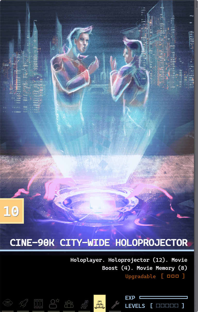 The holoprojector is a major contributor for leisure activities. It can play Starbase holomovies. Art by Art_eto.