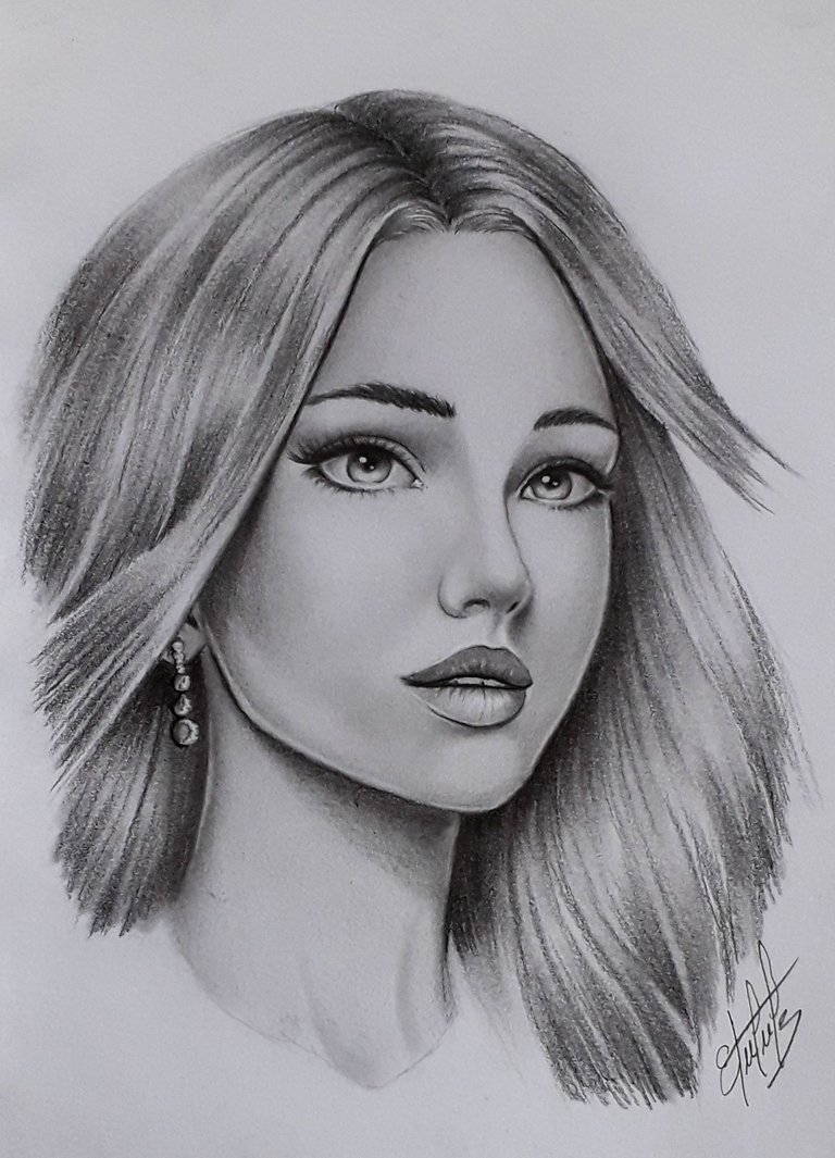 Face of a beautiful woman. Drawing created with graphite pencil... Rostro de una hermosa mujer. Dibujo creado con lápiz de grafito.