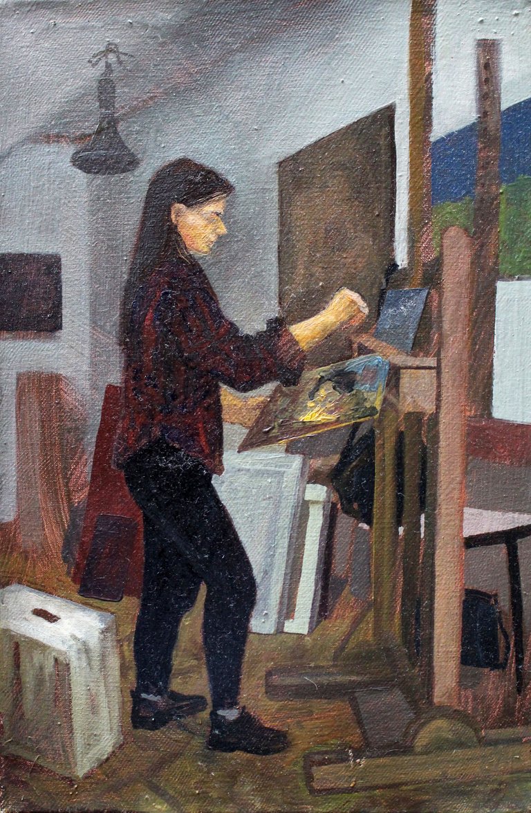 Emilia Garbień, W pracowni nr IX, olej na płótnie, 40 × 25, 2019, rgb.jpg