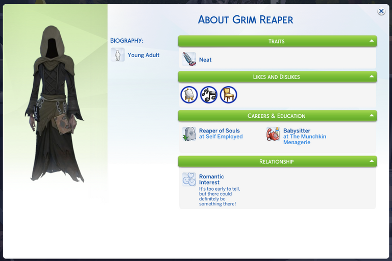 The Sim profile of the Grim Reaper