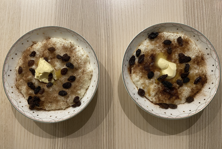 We made porridge (grøt) just because we had to do something that looks like xmas. It's tradition with having an almond in the porridge and the one who finds it wins something... usually the winner gets a marzipan pig. I'm not joking.