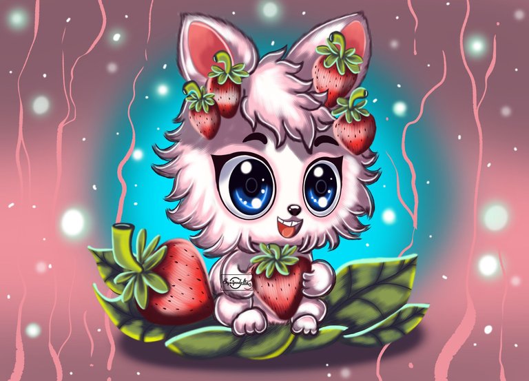 A furry friend eating strawberries (Digital art) (Esp/Eng)