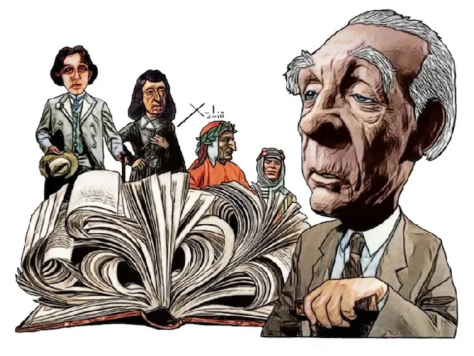 Borges y el libro, en ilustración de Xulio Formoso.png