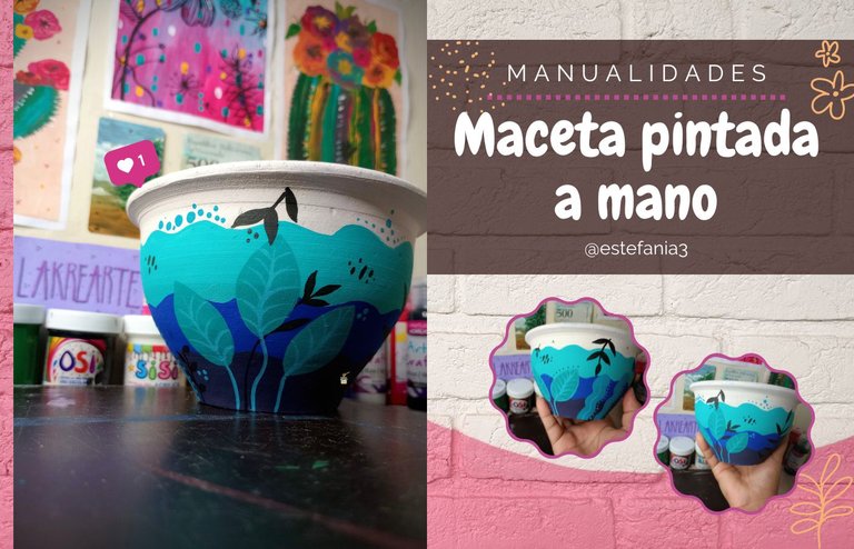 Manualidades: Maceta pintada a mano || Crafts: Hand-painted flowerpot 💙🩵🤍 💙🩵🤍