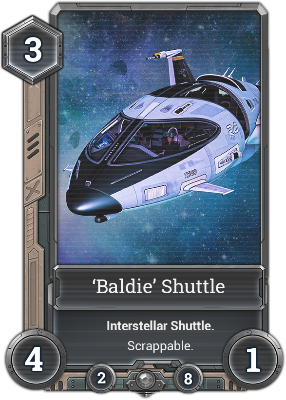 Card example of one of our spaceships. Our card template will be improved further in May.