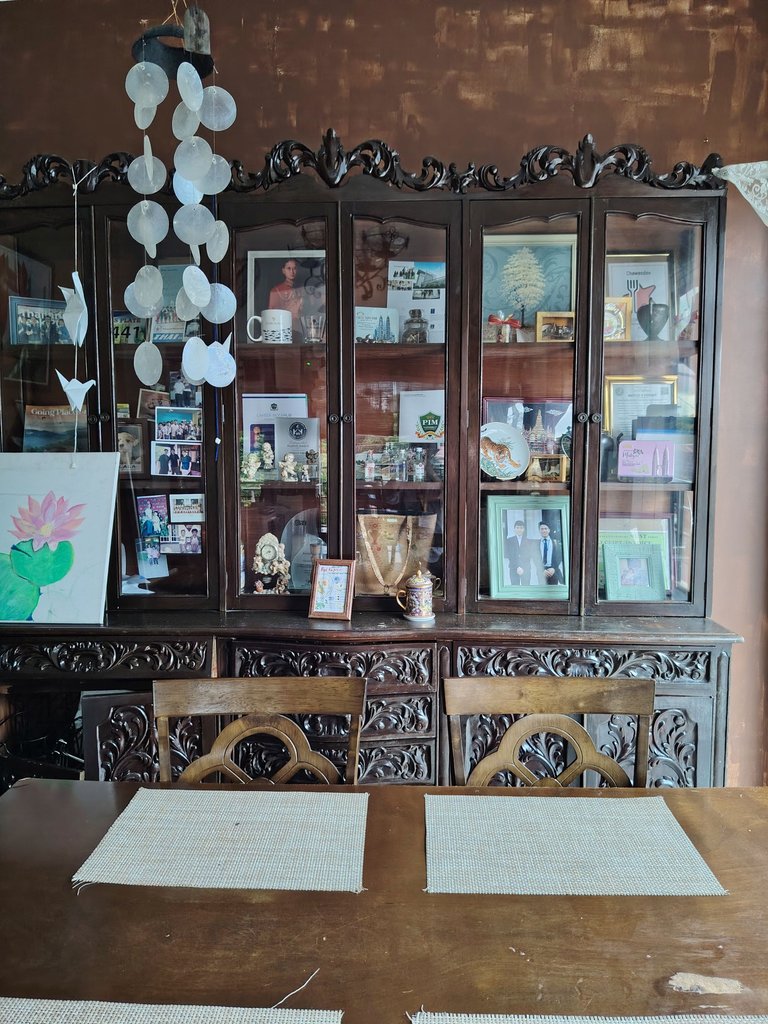 family photos and keepsakes on display