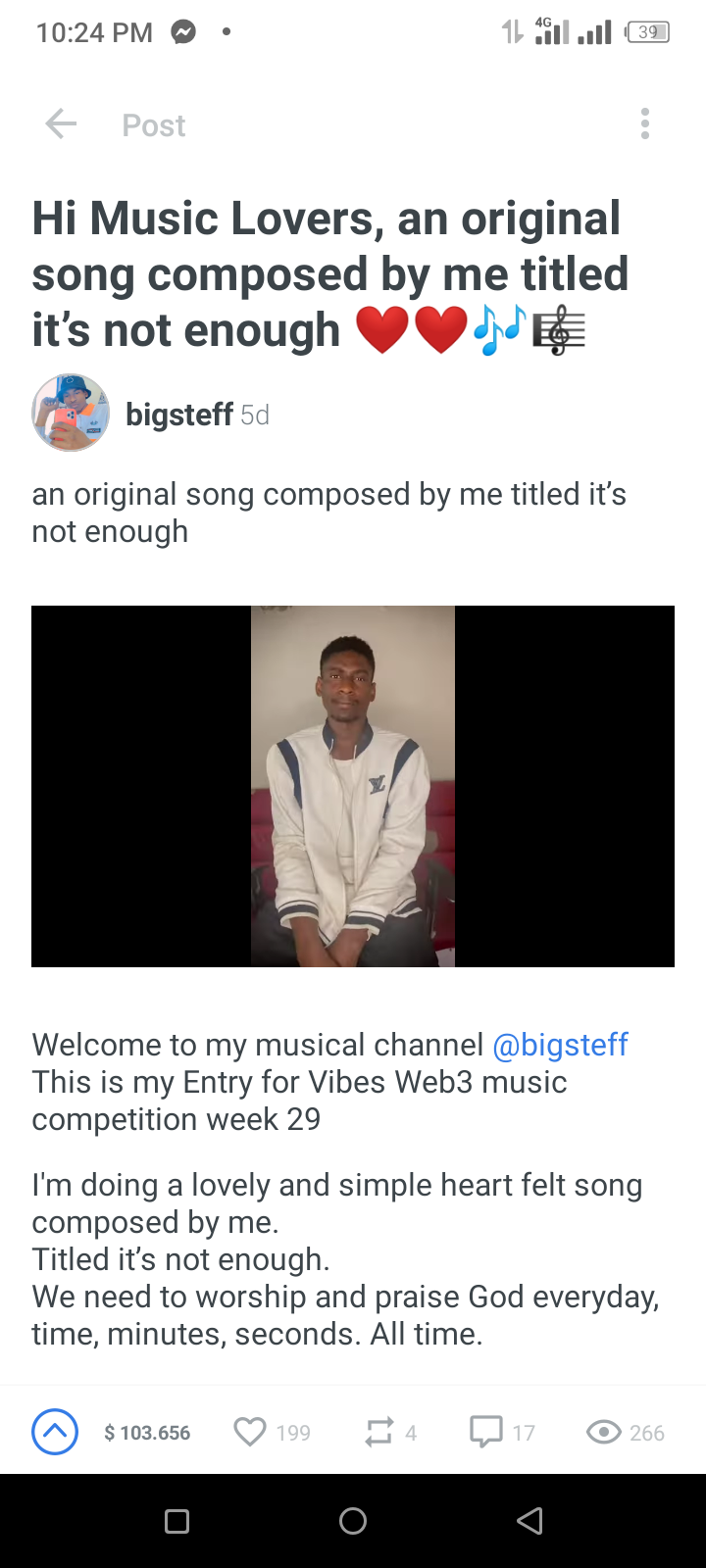 Vibes web 3 music competition week 29// Review of original song by @bigsteff