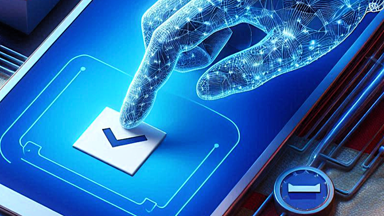 digital voting or election, emphasizing the act of casting a vote, creative expression, hardware elements, no flags or country references.png