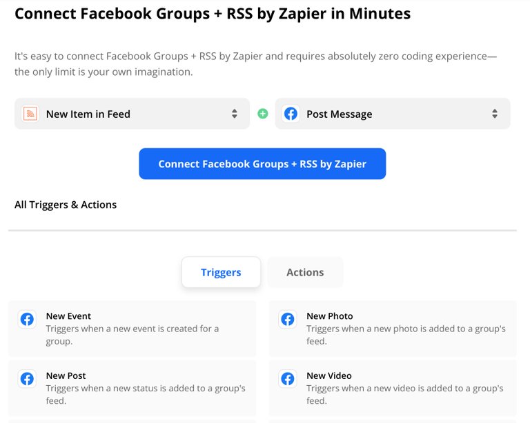 Post your RSS feed to a Facebook Group with Zapier