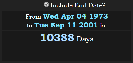 From World Trade Center opening to 9/11 are a span of 10388 days