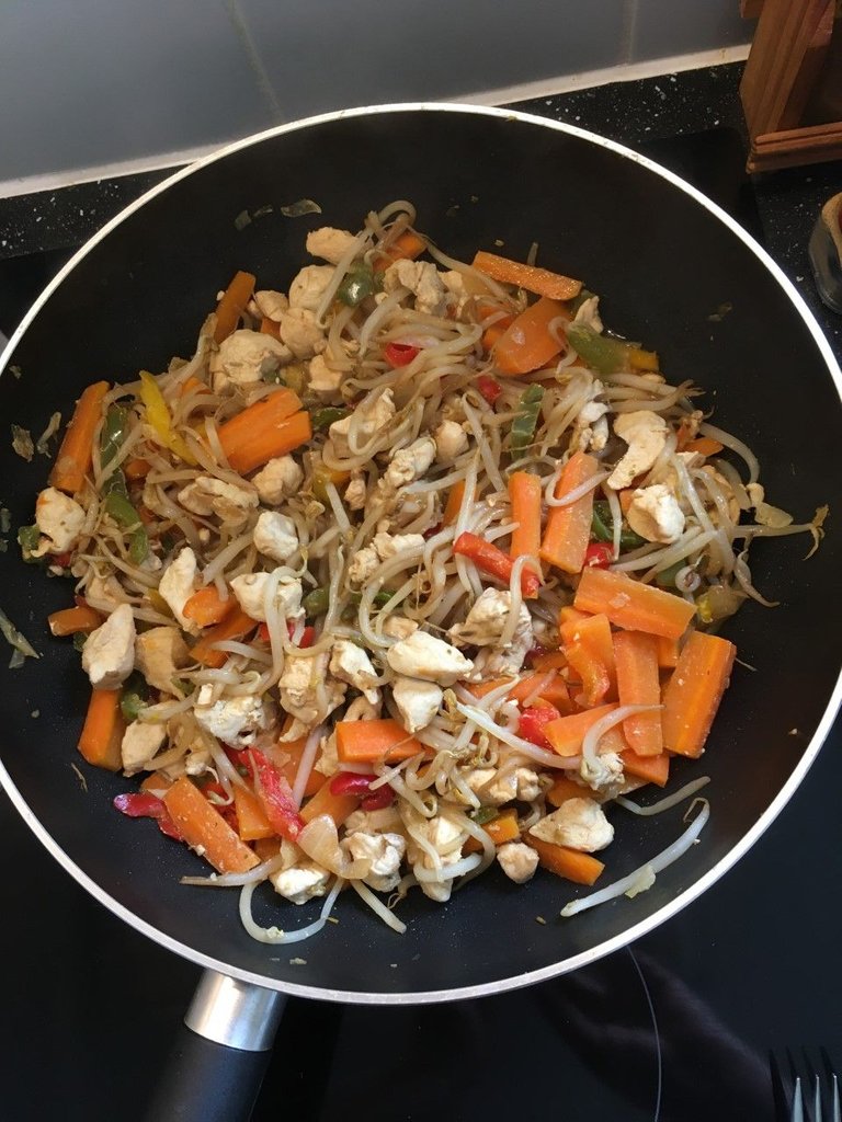 16aug22 wok au poulet carottes germes soja sauce soja poivrons huile de riz.jpg