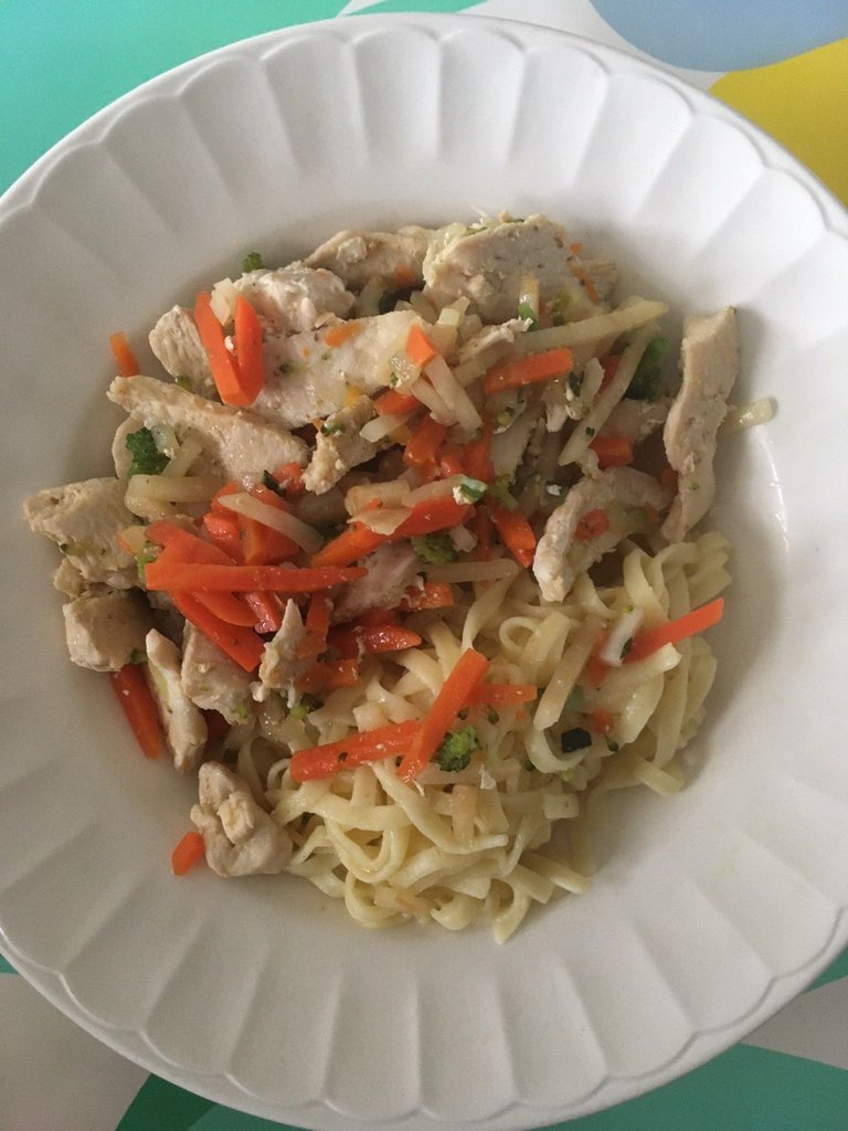 14jul25 fettuccine poulet legumes eminces miel.jpg