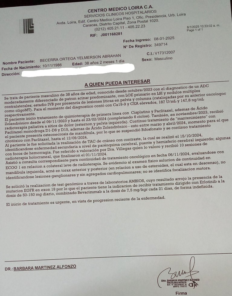 Informe oncológico del 08-01-2025