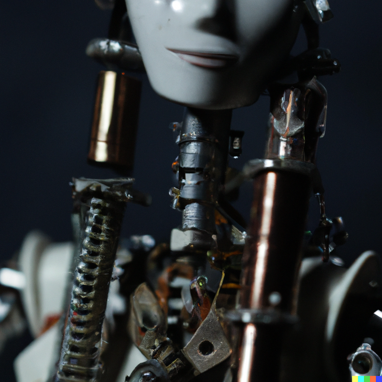 DALL·E 2023-01-25 23.23.12 - high quality photo of an Android made of small mechanical cyborg parts, portrait, performing with a synthesizer, realistic, ultra high quality.png