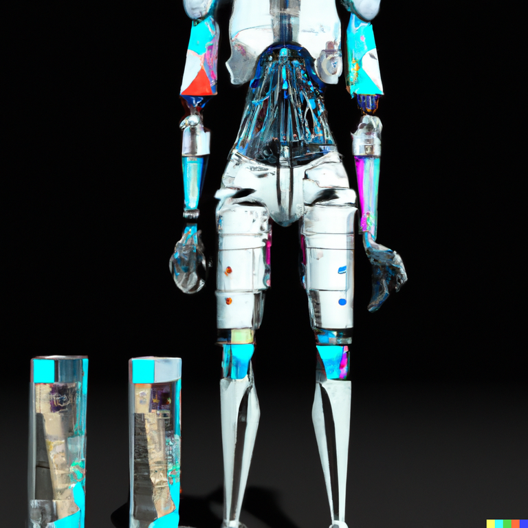 DALL·E 2023-02-08 22.30.50 - An Android, fully body, mechanical parts, 3d render, polygonal, synthesizer parts, Equalizer playing music for eyes painting.png