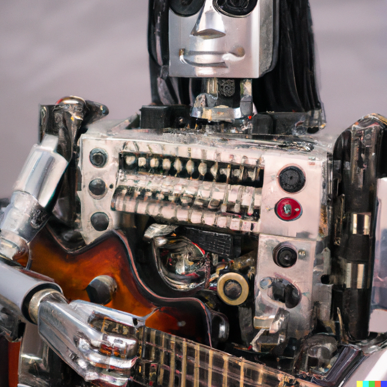 DALL·E 2023-01-25 23.22.59 - high quality photo of an Android made of small mechanical cyborg parts, portrait, performing with a synthesizer, realistic, ultra high quality.png