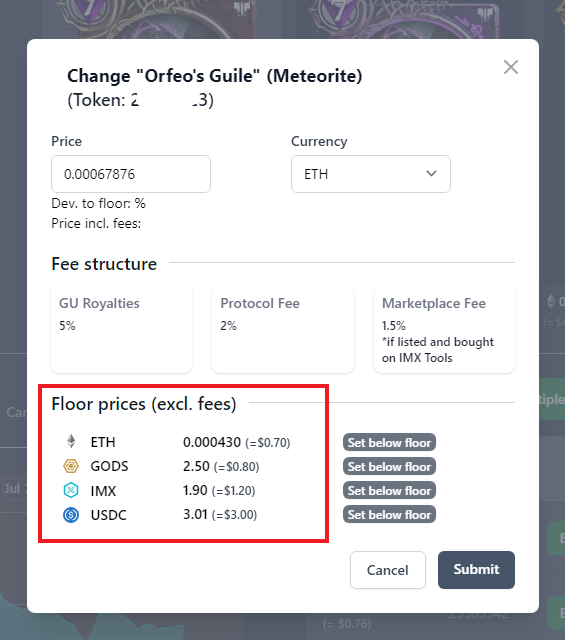Change/Sell floor prices shown also in USD