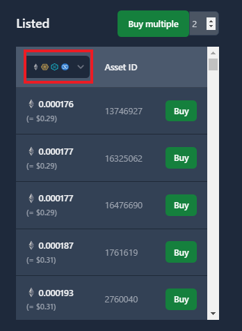 Currency selection in buy section