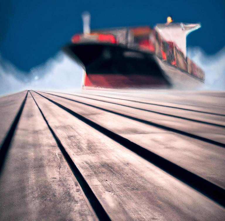 DALL·E 2023-08-07 15.39.28 - PoV on a dock looking at small container ship. digital art..png
