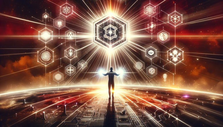 DALL·E 2024-02-01 21.41.59 - Ein breites, kraftvolles und inspirierendes Bild, das den Prozess des Hive Powerups auf der Hive Blockchain symbolisiert. Das Bild soll eine Person da.png