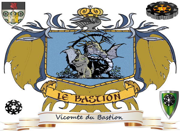 Armoiries officielle de Vicomte du Bastion, avec voilure d'or, écu sinople et titre de sable
