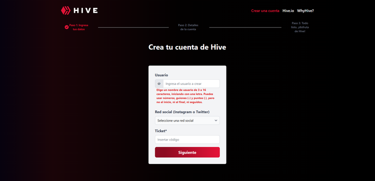 Vista previa de la app para crear cuentas de Hive holahive.com