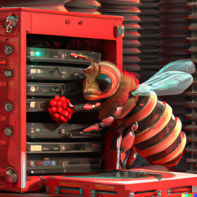 DALL·E 2022-12-25 12.05.26 - a red bee updating a computer server , digital art .png