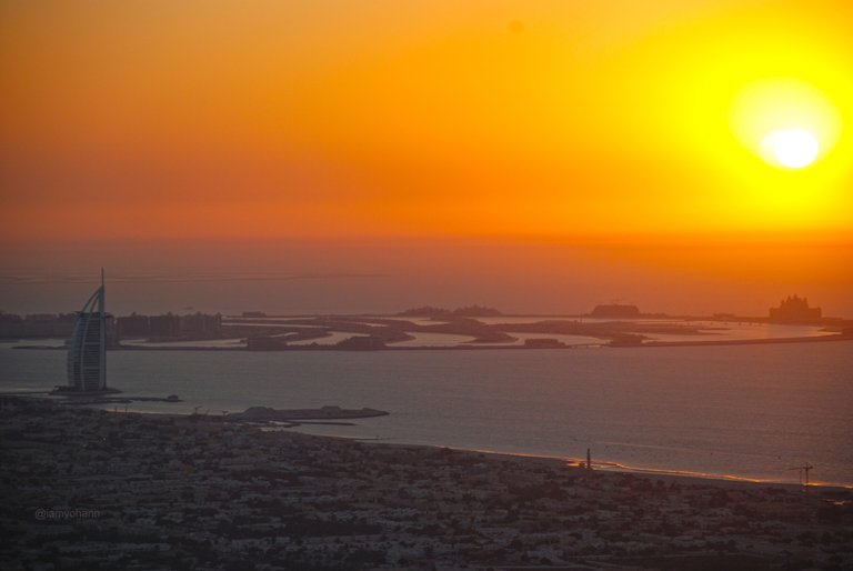 Sunset over Burj Al Arab and the Palm Jumeirah