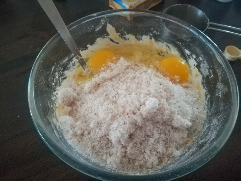 Desiccated coconut and Eggs