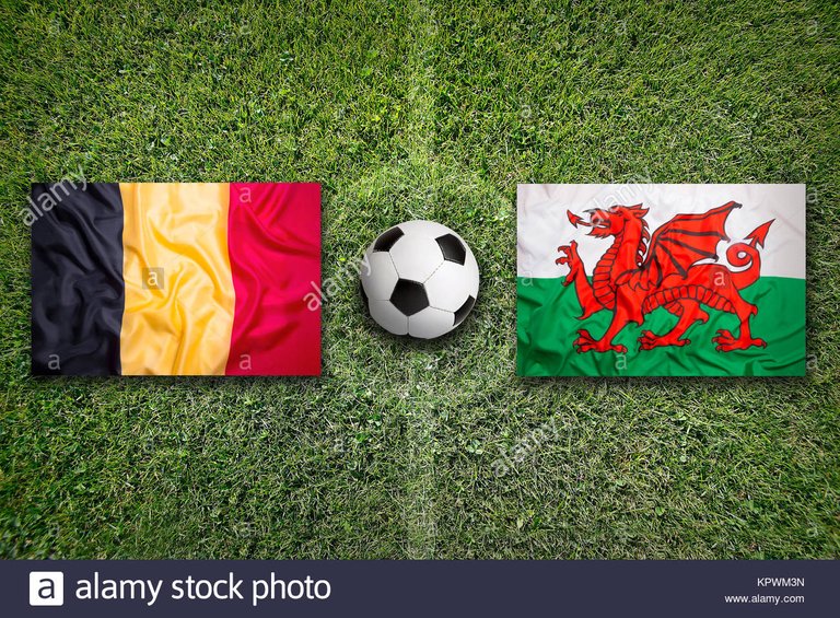 belgium-vs-wales-flags-on-soccer-field-KPWM3N.jpg