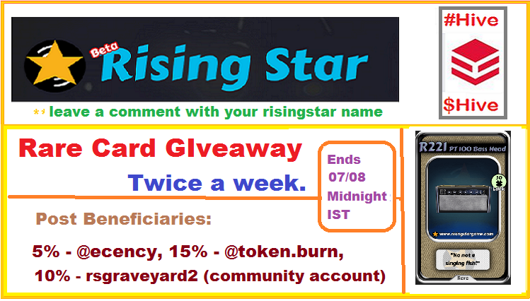 Rare card giveaway - R221 PT 100 Bass Head (ends 7th August midnight IST). post beneficiaries and game progress updates