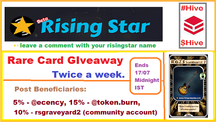Rare card giveaway (ends 17th July midnight IST). Beneficiaries and game progress updates