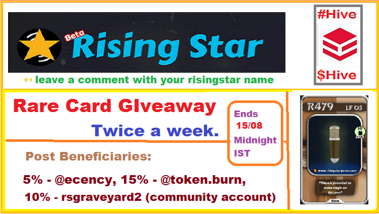 Rare card giveaway - R479 LF 05  (ends 15th August midnight IST). post beneficiaries and game progress updates