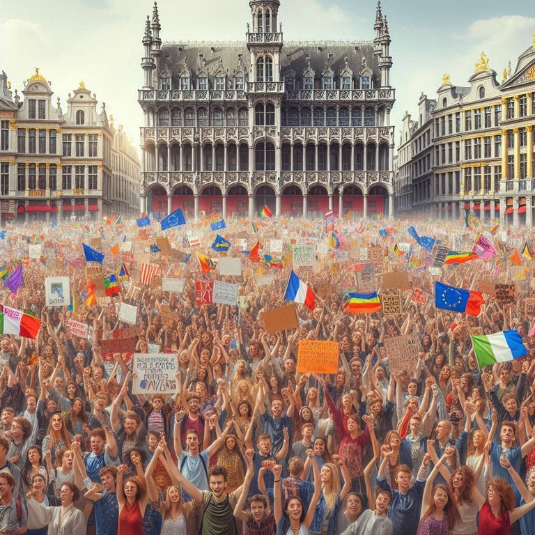 Grand Place de Bruxelles plein de manifestants en grève.jpg