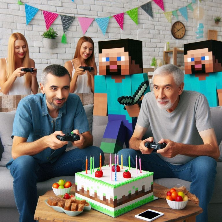 une fête d'anniversaire où des adultes jouent à Minecraft.jpg