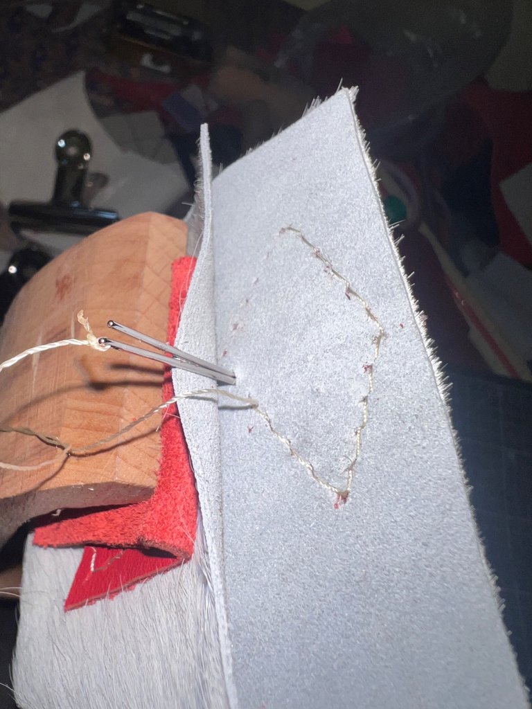 Hand Stitching / Saddle Stitch, Not Always Flowing as the Nylon Thread Broke in the middle of stitching... Fun & Challenging times  